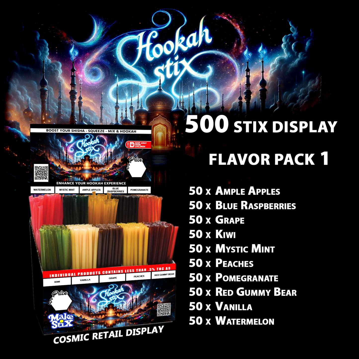 500 Hookah Stix - Cannabinoid Types with Retail Display