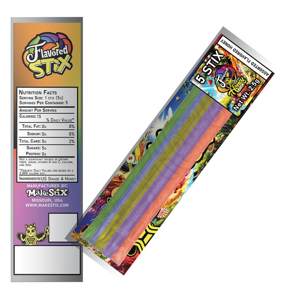 5 Packs of Assorted Flavored Honey Stix, Honey Stick, Honey Straw