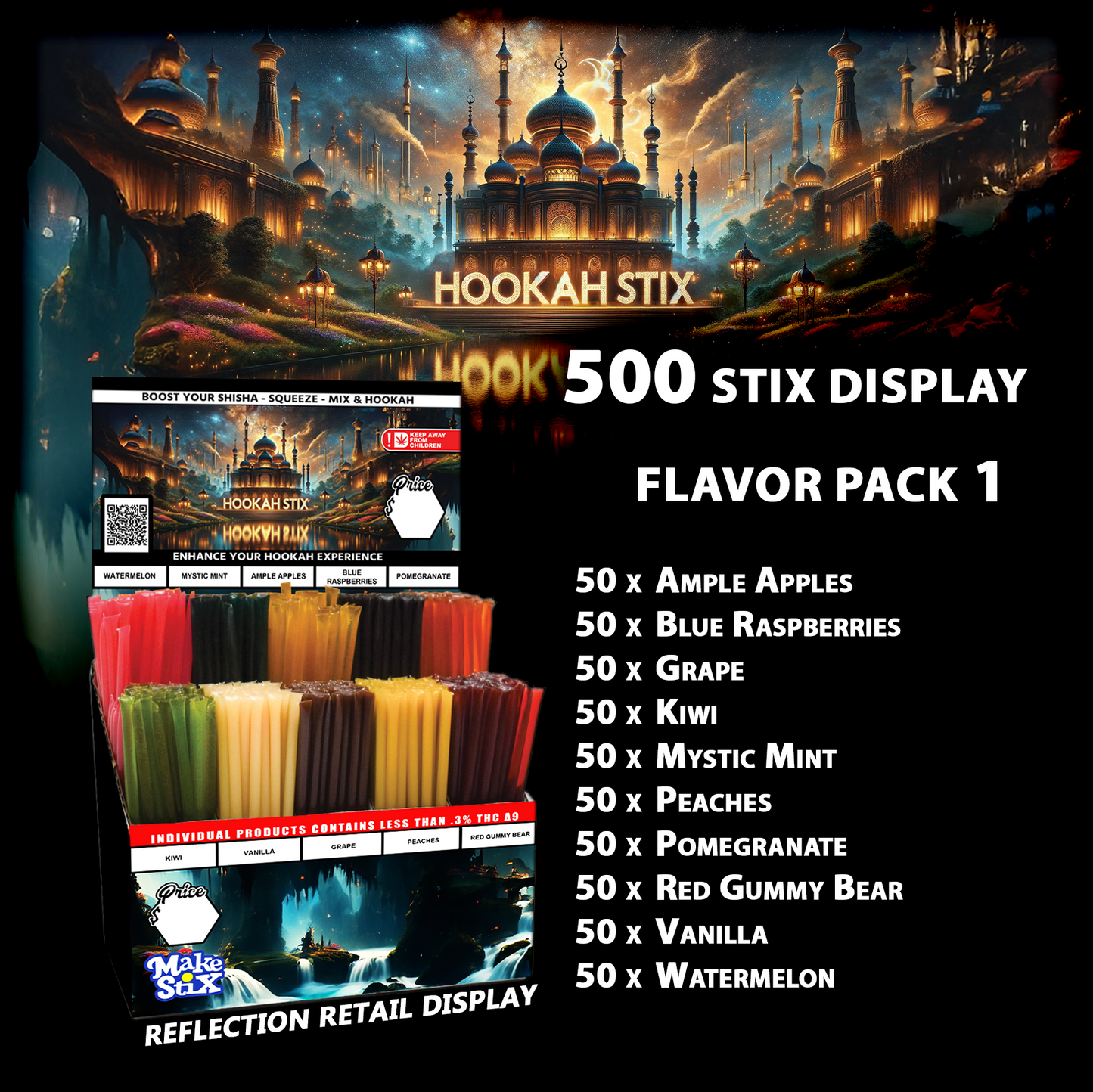 500 Hookah Stix - Cannabinoid Types with Retail Display