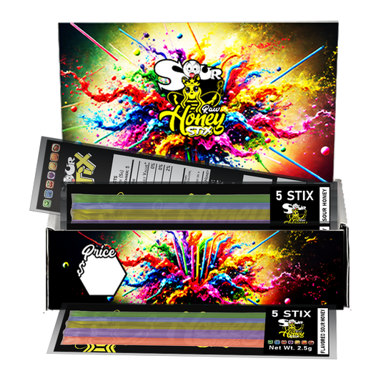 TWENTY - 5 Packs of Sour Honey Stix, Honey Stick, Honey Straw with Display